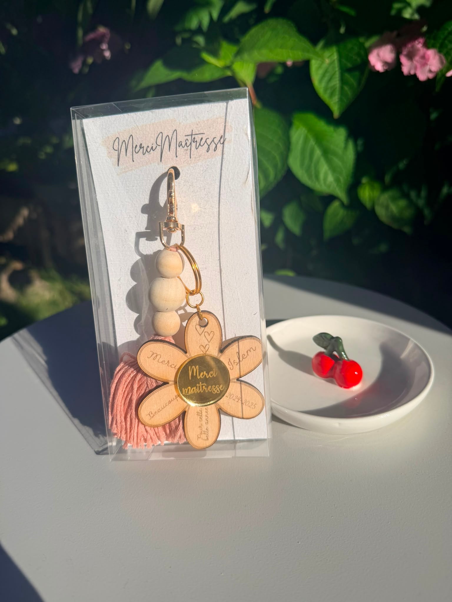 Porte-clés  marguerite – Merci (ROSE)