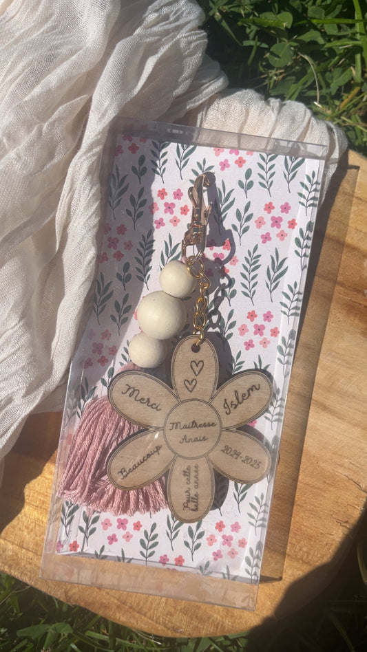 Porte-clés  marguerite – Merci (ROSE)