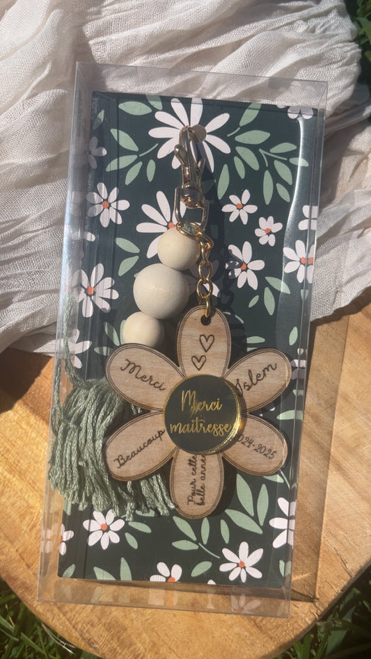 Porte-clés  marguerite – Merci (VERT)