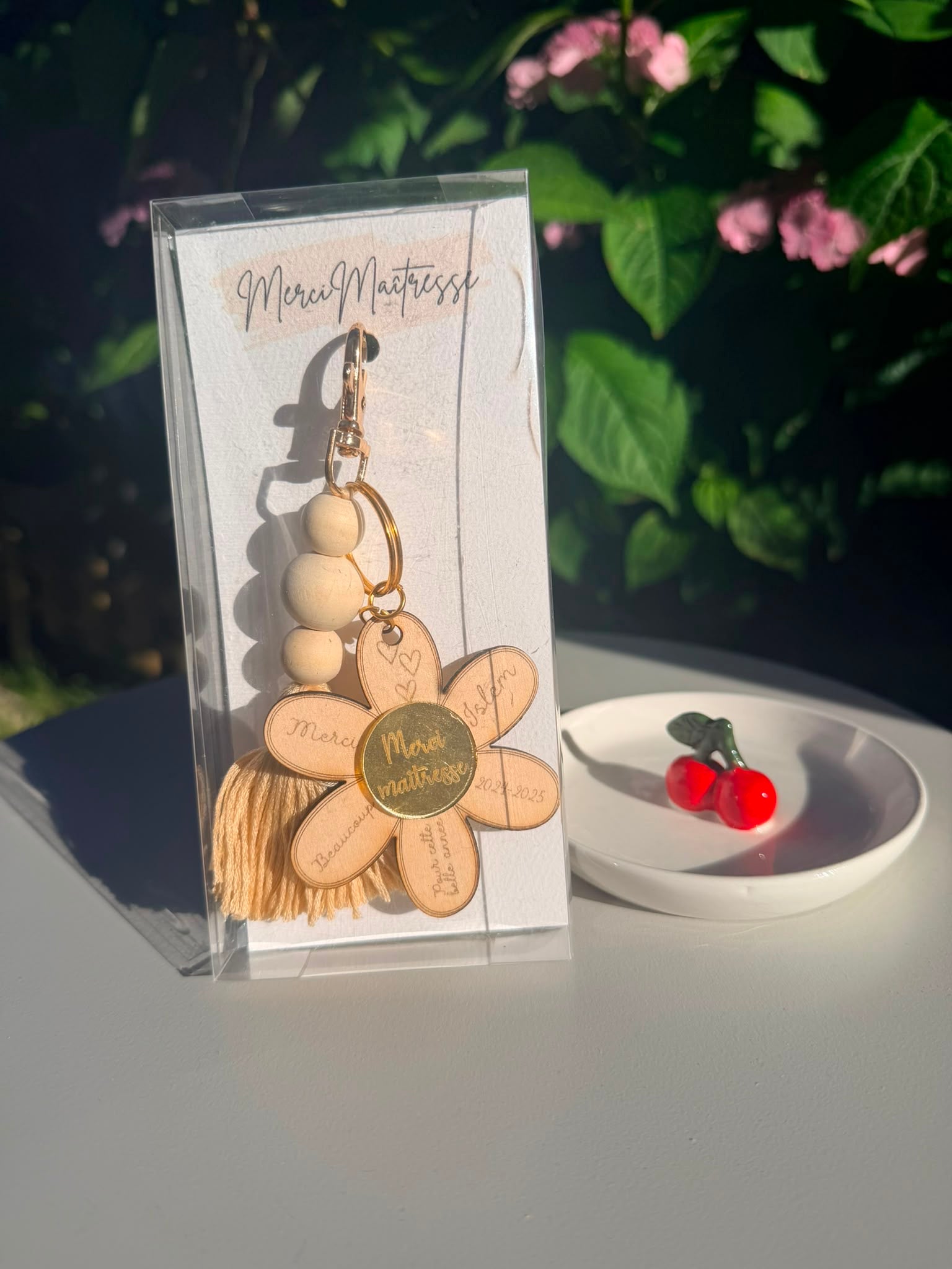 Porte-clés  marguerite – Merci (BEIGE)
