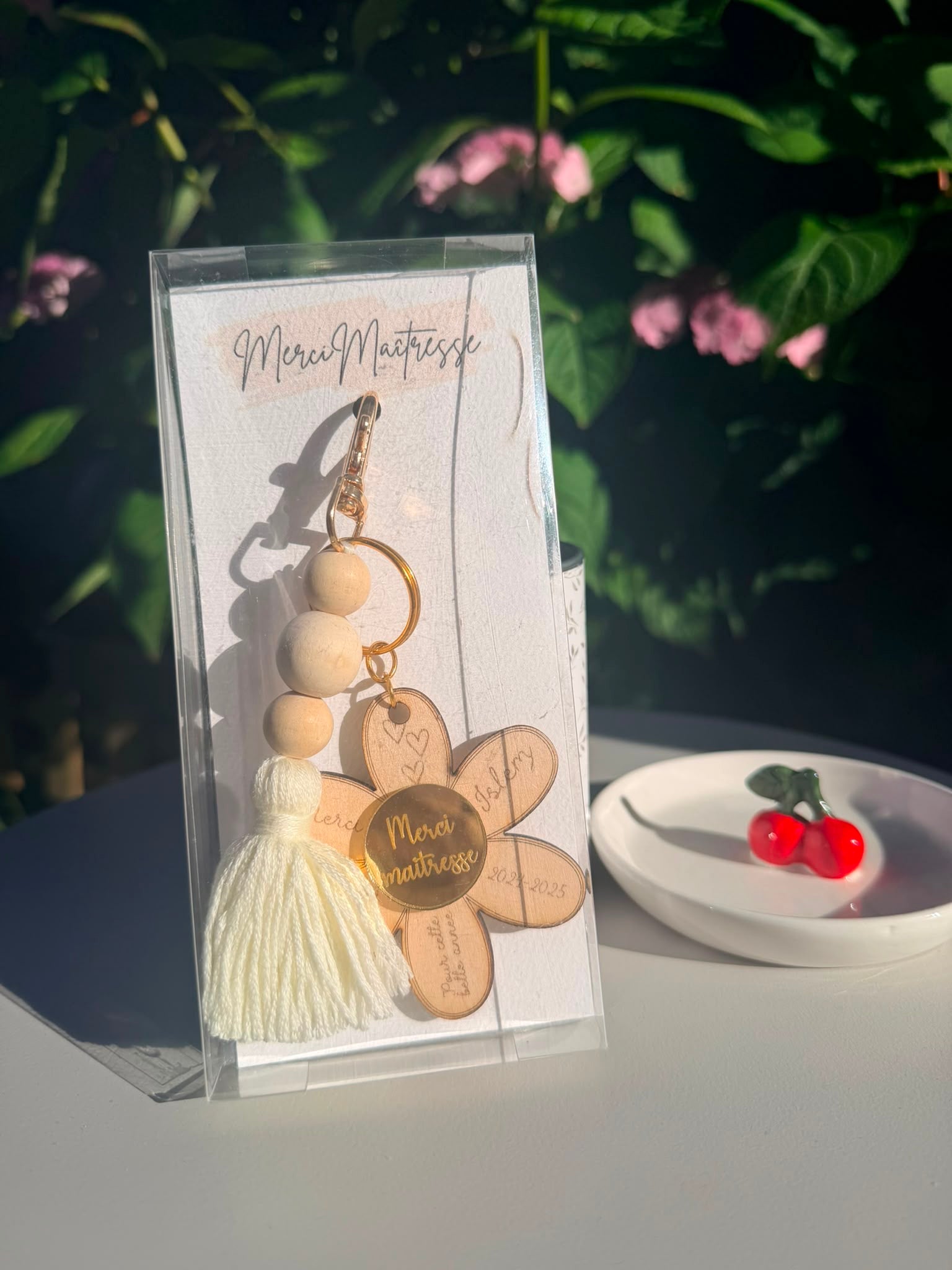 Porte-clés  marguerite – Merci (BLANC)