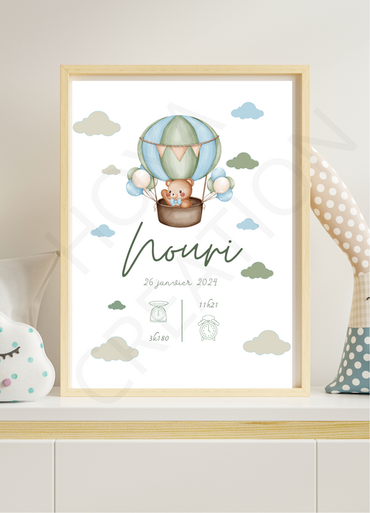 Affiche Naissance Montgolfière